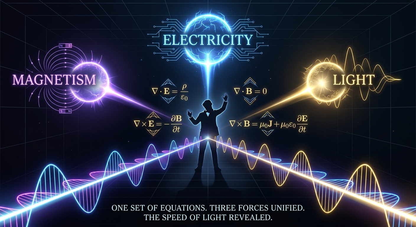 Maxwell unifying electricity, magnetism, and light