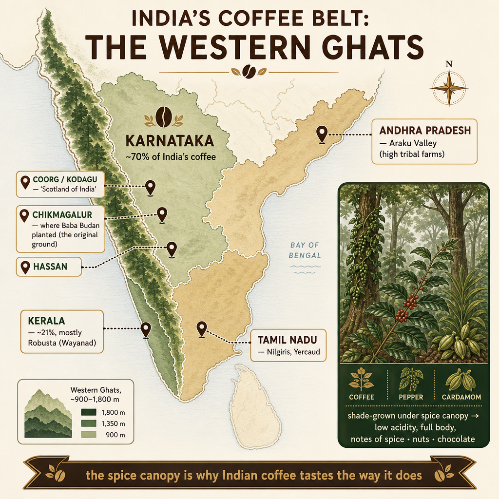 A clean, attractive map infographic on a warm cream background (#F5EFE6) titled…